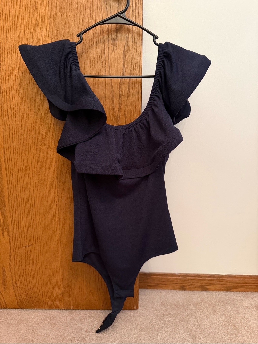 Misa Los Angeles Navy Blue Ruffle Bodysuit
